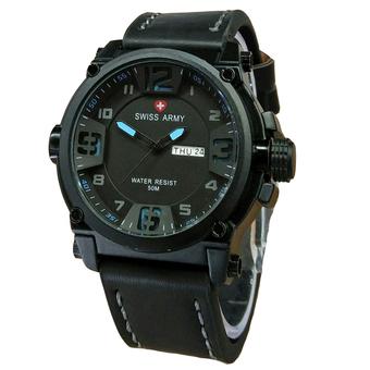 Swiss Army Jam Tangan Pria - Leather Strap - Black - SA 1441 BB-Black Blue  