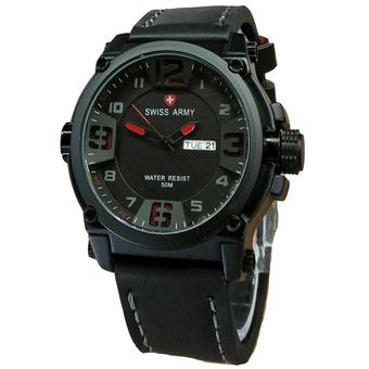 Swiss Army Jam Tangan Pria - Leather Strap - Black - SA 1441 Black Red  