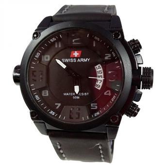 Swiss Army Jam Tangan Pria - Leather Strap - Black - SA 1446 Black White  