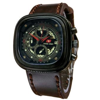 Swiss Army Jam Tangan Pria - Leather Strap - Black - SA 1448 DBR  