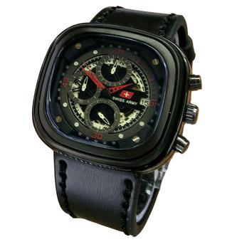 Swiss Army Jam Tangan Pria - Leather Strap - Black - SA 1448 Black Red  