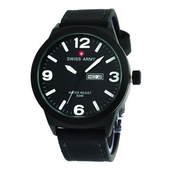 Swiss Army - Jam Tangan Pria - Leather Strap - Black White - Sa 0420  