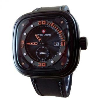 Swiss Army Jam Tangan Pria - Leather Strap - Black orenge- SA 4096 BO  