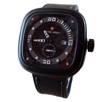 Swiss Army Jam Tangan Pria - Leather Strap - Black white - SA 4096 BW  