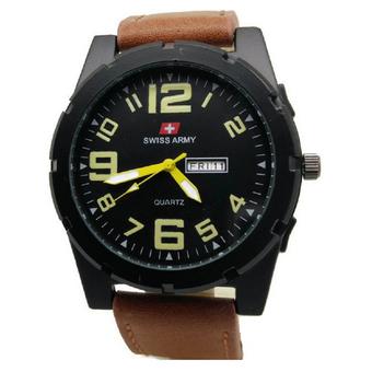 Swiss Army - Jam Tangan Pria - Leather Strap - Cokelat Muda - Kuning - Sa 4043 CK  