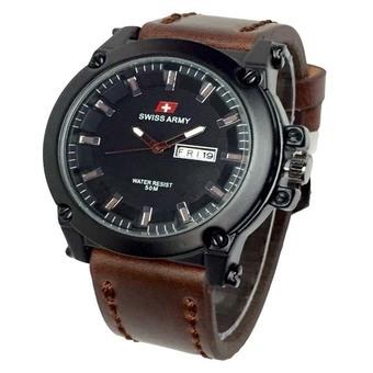 Swiss Army Jam Tangan Pria - Leather Strap - Cokelat-SA 1055 Dark Brown  