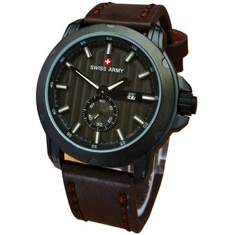 Swiss Army Jam Tangan Pria – Leather Strap - Coklat Tua - SA 8810B Putih  