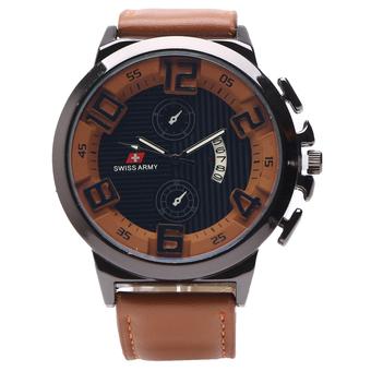 Swiss Army Jam Tangan Pria - Leather Strap - Dark Brown - SA 121 ct  