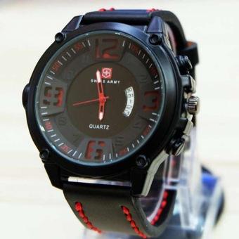 Swiss Army Jam Tangan Pria - Leather Strap - Hitam - Merah - SA 4099 BR  