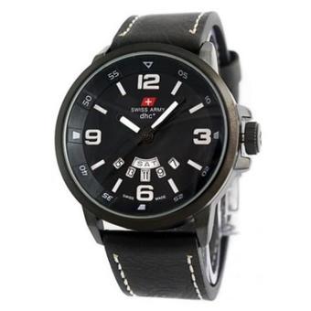 Swiss Army Jam Tangan Pria Leather Strap - Hitam Putih - SA 1128  