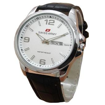 Swiss Army Jam Tangan Pria - Leather Strap - Hitam Putih - Sa 4489 BW  