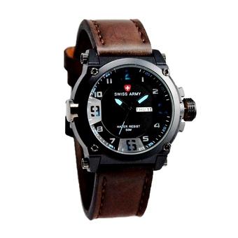 Swiss Army Jam Tangan Pria - Leather Strap - SA 4048DB - Cokelat-- Hitam  