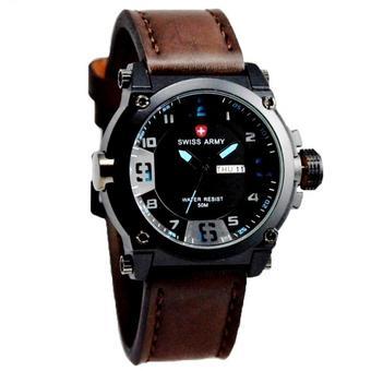 Swiss Army Jam Tangan Pria - Leather Strap - SA 4048DB Cokelat - Hitam  