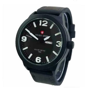 Swiss Army - Jam Tangan Pria - Leather Strap - SA 4055 - Hitam-Putih  