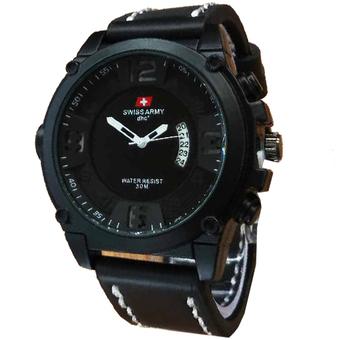 Swiss Army - Jam Tangan Pria - Leather Strap - SA 4099 Hitam Putih  