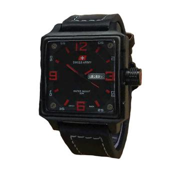 Swiss Army - Jam Tangan Pria - Leather Strap - Sa 1179 - Hitam-Merah  