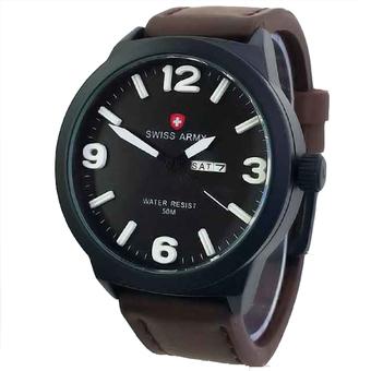 Swiss Army - Jam Tangan Pria - Leather Strap - Sa 4055 Db - Hitam-Putih  