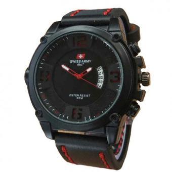 Swiss Army - Jam Tangan Pria - Leather Strap - Sa 4099 Hitam Merah  