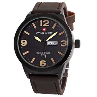 Swiss Army - Jam Tangan Pria - Leather Strap - coklat tua-SA 1055  