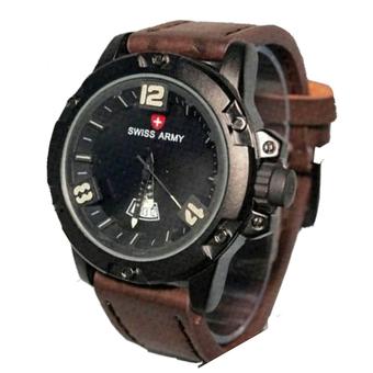 Swiss Army - Jam Tangan Pria - Letaher Strap - Sa 095 - Cokelat Tua  