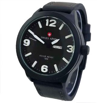 Swiss Army - Jam Tangan Pria - Letaher Strap - Sa 4055 - Hitam-Putih  