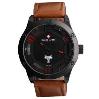 Swiss Army - Jam Tangan Pria - SA 3056 M - Hitam - Merah - Kulit Coklat  