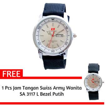 Swiss Army- Jam Tangan Pria - SA 3117 M Bezel Silver - Kanvas - Tanggal Hari + Gratis Jam Tangan Swiss Army  