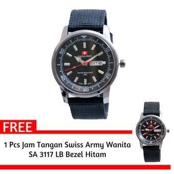 Swiss Army- Jam Tangan Pria - SA 3117 MB Bezel Hitam - Kanvas - Tanggal Hari + Gratis Jam Tangan Swiss Army  