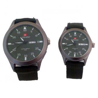 Swiss Army- Jam Tangan Pria - SA 5034 Bezel Hijau - Kanvas - Tanggal Hari + Gratis Jam Tangan Swiss Army  