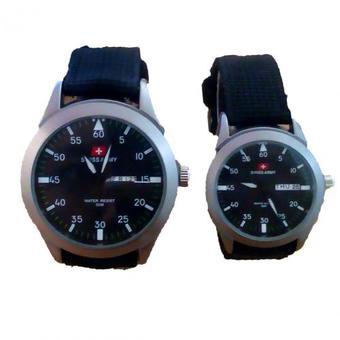 Swiss Army- Jam Tangan Pria - SA 5034 Bezel Hitam - Kanvas - Tanggal Hari + Gratis Jam Tangan Swiss Army  