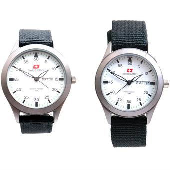 Swiss Army- Jam Tangan Pria - SA 5034 Bezel Putih- Kanvas - Tanggal Hari + Gratis Jam Tangan Swiss Army  