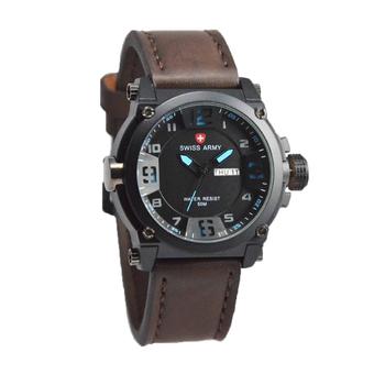 Swiss Army - Jam Tangan Pria - SA0605M Body Hitam - List Biru- Kulit Coklat Tua  