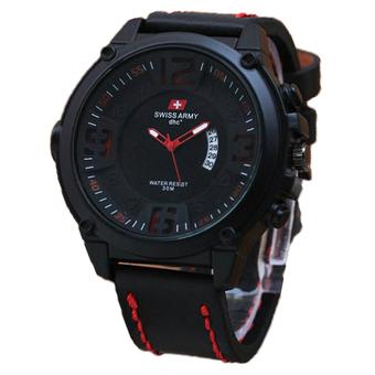 Swiss Army - Jam Tangan Pria - SA4855M Body Hitam - List Merah - Kulit Hitam  