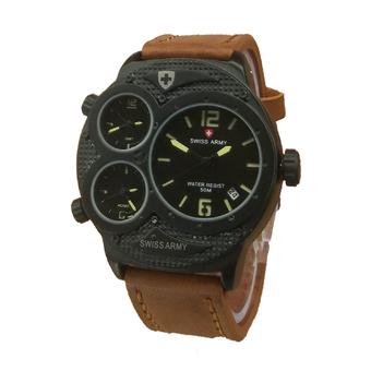 Swiss Army - Jam Tangan Pria - SA5189M Body Hitam - List Kuning - Kulit Coklat  