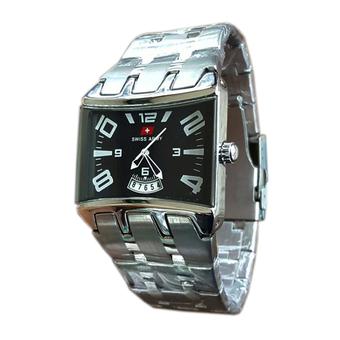 Swiss Army - Jam Tangan Pria - Silver Hitam - Strap Stainless Steel - SA Police Dimention  