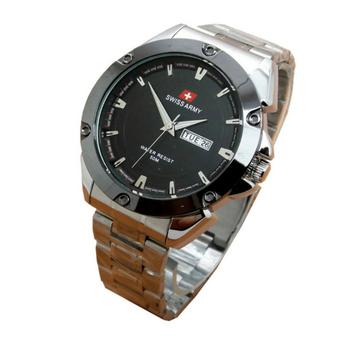 Swiss Army - Jam Tangan Pria - Silver Hitam- Strap Stainless - SA 666 sh  