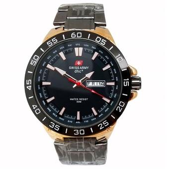 Swiss Army - Jam Tangan Pria - Stainless Hitam - Bezel Gold - SA 4054 M  