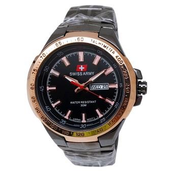 Swiss Army - Jam Tangan Pria - Stainless Hitam - Bezel Gold - SA 4111 M  