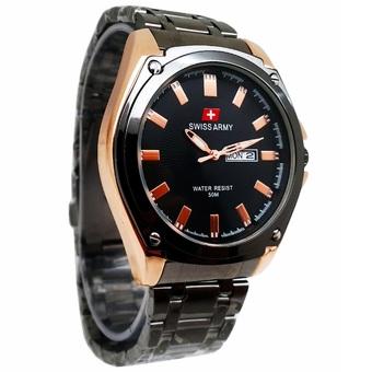 Swiss Army - Jam Tangan Pria - Stainless Hitam - Bezel Gold - SA 5056 M  