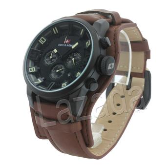 Swiss Army Jam Tangan Pria - Stainless Hitam - Strap Kulit Coklat - PMG I19  