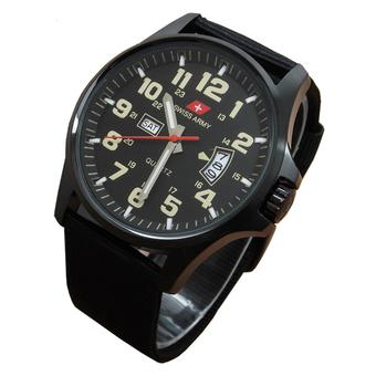 Swiss Army - Jam Tangan Pria - Strap Kanvas - Hitam - Cream - Sa 0552 HC  