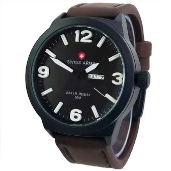 Swiss Army - Jam Tangan Pria - Strap Kulit - Cokelat Tua Putih - Sa 4055  