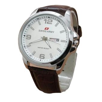 Swiss Army - Jam Tangan Pria - Strap Kulit Coklat - Dial Putih - Sa 2980 Ss  