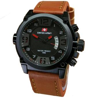 Swiss Army - Jam Tangan Pria - Strap Kulit - Coklat Lis Merah - SA7169  