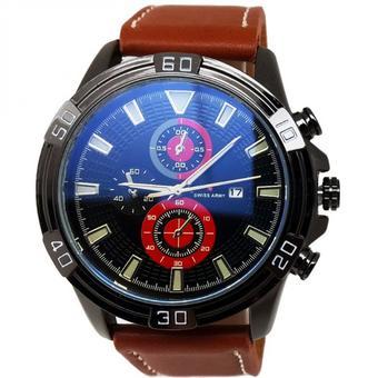 Swiss Army - Jam Tangan Pria - Strap Kulit - Coklat Muda Variasi Merah - SA 91009 L  