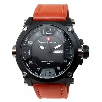 Swiss Army - Jam Tangan Pria - Strap Kulit - Coklat Muda Variasi Putih - SA 005 L  