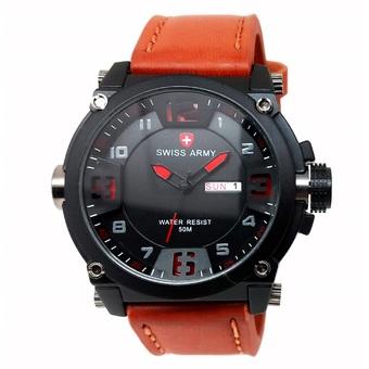 Swiss Army - Jam Tangan Pria - Strap Kulit - Coklat Muda Variasi Merah - SA 005 L  