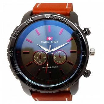 Swiss Army - Jam Tangan Pria - Strap Kulit - Coklat Muda Variasi Merah - SA 92 LBR  