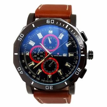 Swiss Army - Jam Tangan Pria - Strap Kulit - Coklat Muda Variasi Merah - SA 91006 L  