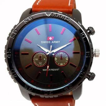 Swiss Army - Jam Tangan Pria - Strap Kulit - Coklat Muda Variasi Merah - SA 0053 LBR  